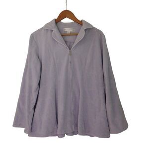 Eileen West Velour Bed Jacket Pockets Lavender Zip Front Sz Medium